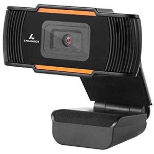 LYCANDER USB HD webcam - met geïntegreerde microfoon, 720p high-definition (HD), 30 fps, USB-kabel, voor desktop, laptop, Windows, Mac, Linux, streaming, videochats - zwart & oranje