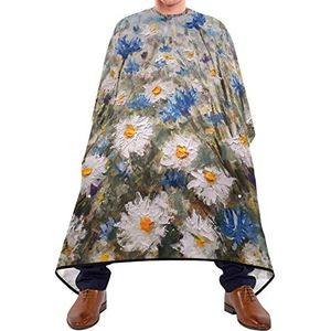 Snijden Jurken Oliepatroon Witte En Blauwe Bloemen Kappers Schort Verstelbare Elastische Sluiting Kapsel Salon Cape Lichtgewicht Haar Snijden Cape Voor Barbershop Kapsel Salon 140X170Cm