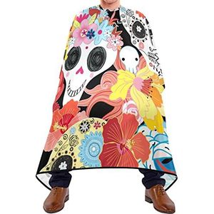 Kapper Jurk Cape Suiker Schedel En Bloem Kapper Cape Lichtgewicht Salon Jurken Gemakkelijk Schoon Salon Cape Voor Barbershop Volwassenen Haar Snijden 140X170Cm