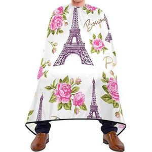 Snijjurken Eiffeltoren Roze Rozen Scheren Bib Verstelbare Elastische Sluiting Kapper Jurk Cape Waterdicht Kapsel Salon Cape Voor Kapsel Haar Verven Salon 140X170Cm