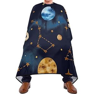 Haar Snijden Cape Maan Sterren Ruimte Galaxy Kapper Jurk Cape Waterdichte Salon Cape Verstelbare Elastische Sluiting Snijden Jurk Voor Salon Barbershop Kids 140X170Cm
