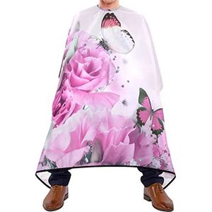 Snijden Jurk Roze Rose En Vlinder Salon Cape Waterdicht Haar Snijden Schort Verstelbare Elastische Sluiting Salon Jurken Voor Salon Haar Verven Kapsel 140X170Cm