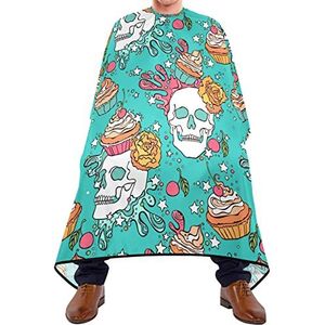 Salon Jurken Schedel Cupcake Bloem Snijden Jurken Waterdicht Scheren Bib Verstelbare Elastische Sluiting Kappersjurk Voor Barbershop Haar Snijden Volwassenen 140X170Cm