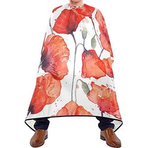 Baard Bib Aquarel Rode Klaprozen Kapsel Salon Cape Waterdichte Kapper Cape Verstelbare Elastische Sluiting Salon Cape Voor Barbershop Schoonheidswinkels Salon 140X170Cm