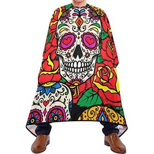 Kappers Schort Suiker Schedel Dag Van Dode Rozen Kappers Cape Waterdichte Kappers Jurk Verstelbare Elastische Sluiting Salon Cape Voor Kapsel Salon Schoonheidswinkels 140X170Cm