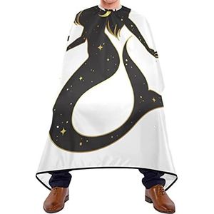 Styling Capes Zeemeermin Silhouet Maan Sterren Kapper Cape Lichtgewicht Salon Cape Verstelbare Elastische Sluiting Haar Snijden Schort Voor Kapperszaak Haar Verven Salon 140X170Cm