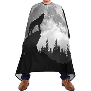 Salon Cape Wolf Huilen Bij De Maan Haar Snijden Jurk Verstelbare Elastische Sluiting Kappers Schort Gemakkelijk Schoon Haar Snijden Schort Voor Salon Volwassenen Kinderen 140X170Cm