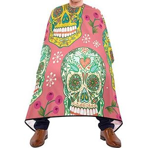 Haar knippen Cape Dag Van De Dode Bloem Schedel Kapsel Salon Cape Gemakkelijk Schoon Snijden Jassen Verstelbare Elastische Sluiting Salonjurken Voor Salon Volwassenen Haar Verven 140X170Cm