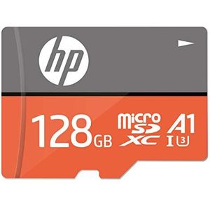 HP HFUD128-1V31A U3 A1 MicroSDXC 128 GB Geheugenkaart, met SD-Adapter, Grijs/Rood