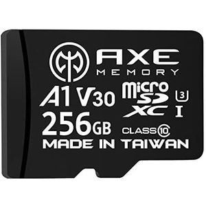 AXE MEMORY 256 GB microSDXC geheugenkaart + SD-adapter met toepassingsvermogen A1, V30, UHS-I U3, 4K