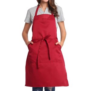 Verstelbaar schort met lange banden, voor dames en heren, 18 kleuren, wijnrood