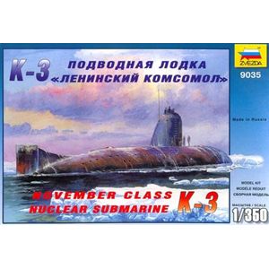 1:350 Zvezda 9035 K-3 Submarine Plastic Modelbouwpakket