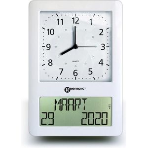 GEEMARC VISO50 JUMBO KLOK met complete dag / datum en tijdweergave - wit