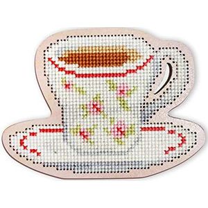 RTO EHW028 mok thee kruissteek op houten plaat, katoen, meerkleurig, 10,1 x 7,4 cm
