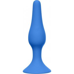 Lola Toys - BackDoor Black Edition - Slim Anal Plug - Dunne buttplug met zuignap - Kegelvorm - Anaalplug - S - 10,5cm x 2,5cm - Blauw