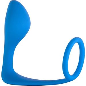 Lola Toys - BackDoor Black Edition - Buton Anal Plug - Licht gebogen Buttplug met Cockring Balzak Ring - Anaalplug 100% Siliconen - Prostaat Stimulatie - P-Spot - 10cm x 3.3cm - Blauw
