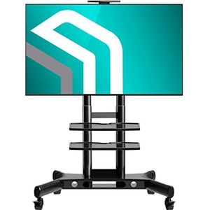 ONKRON Mobiele tv-standaard tv-kar met wielen en 2 AV-planken voor 40 inch - 70 inch LCD LED OLED flatpanel plasmaschermen tot 45 kg zwart TS1552