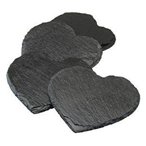 AP Onderzetters van natuurleisteen in hartvorm, hout, zwart