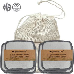 green-goose® Herbruikbare Wattenschijfjes | 10 Stuks | Wasbare Make-up remover pads | Zacht 3-laags Terry Bamboe | Met Biokatoenen Waszak - Milieuvriendelijk en Duurzaam