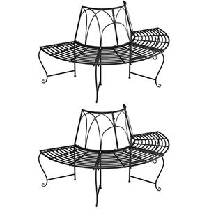 UYSELA Meubelset Halfrond Boombank 2 stuks Ø159 cm Zwart Staal