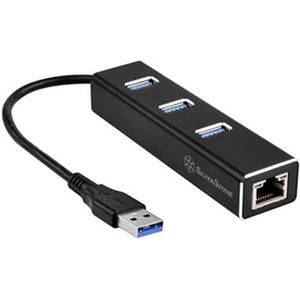 SilverStone SST-EP04-3-Port USB 3.1 Hub, Gen 1 Type A met RJ45 Gigabit Ethernet Netwerkadapter, Aluminium