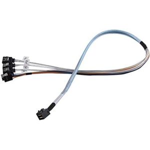SilverStone SST-CPS05-RE, interne mini SAS HD naar SATA-kabel, reversed, 36pin SFF8643 stekker naar 4x 7pin SATA stekker met zijband Mini-SAS-HD-kabel, ondersteunt SATA 30 industriestandaard, 60 cm
