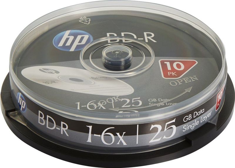 HP - BD-R - Single Layer - 25GB - Cake Box - 10-Pack