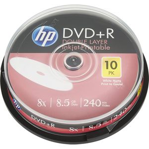 HP DVD+R 8,5 GB 8 x dubbellaags (DL) bedrukbaar aan de hele zijde wit (White FF Inkjet), per doos van 10 stuks