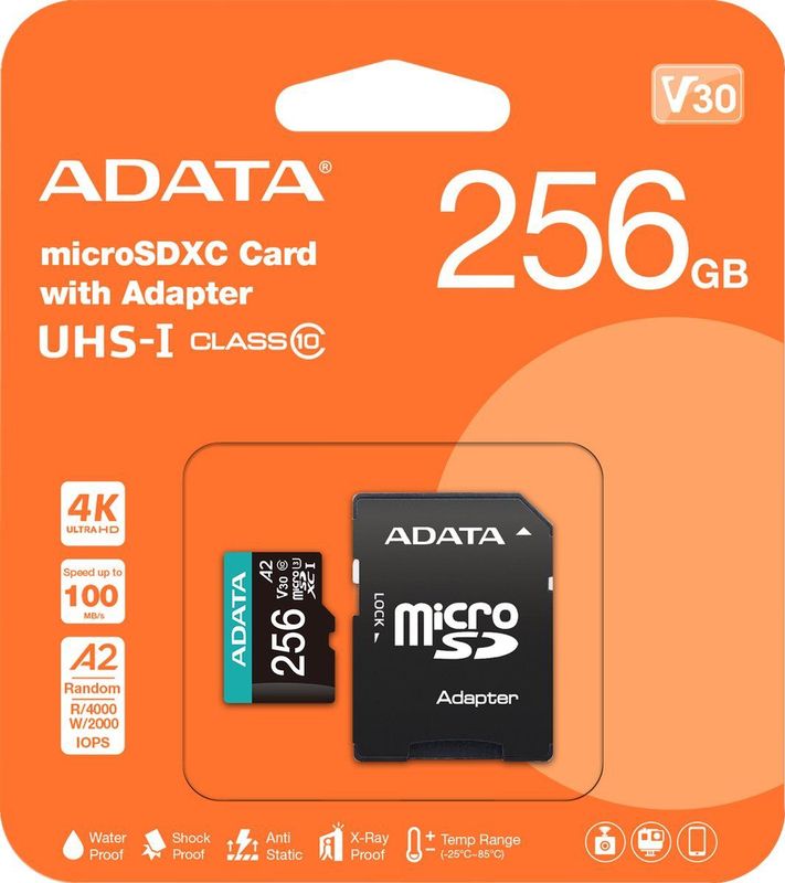 Adata - Premier Pro - Geheugenkaart - Blauw - 256 GB - microSDHC U3 UHS-I