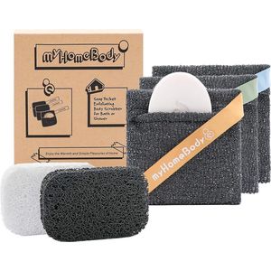 Exfoliating Sponge Soap Pocket Squares | Soap Pouch Body Scrubber for 5oz Bar Soap or Leftover Soap Bits | Body Exfoliator Sponges for Bath or Shower | 3 Pack + 2 Piece Soap Lift Soap Saver Pads