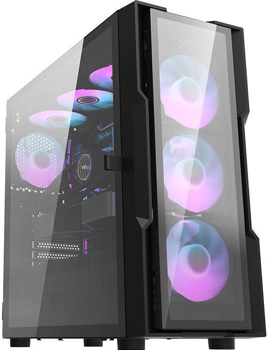 Darkflash - DK431 - Computerbehuizing - Zwart - Glazen - Inclusief 4 Ventilatoren