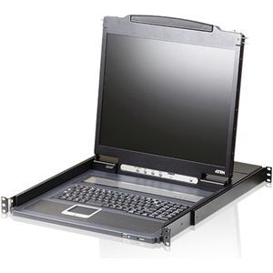 Aten CL3000N FR Lichtgewicht 19" LCD console met enkele rail (PS/2-USB, VGA) FR layout, KVM schakelaars, Zwart