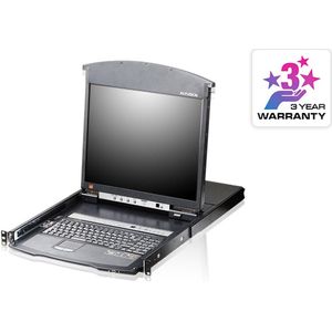Aten KL1516AiN KVM Over-IP Switch, 48cm TFT, VGA, PS/2-USB über Kat 5, 16 Ports, US, KVM schakelaars, Zwart