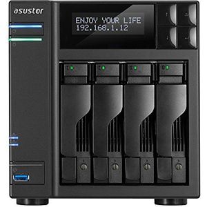 Asustor AS7004T-I5 4-Bay NAS-systemen, Intel Core i5, 3 GHz Quad-Core, 8 GB DDR3, GbE x 2, HDMI, SPDIF, PCI-E (10 GbE Ready), USB 3.0 en SATA, LCD-paneel, WOL meerkleurig