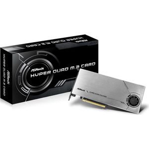 AsRock - Hyper Quad - M.2 Controlekaart - Ondersteunt 4 PCIe Gen3 x4 NVMe SSD's