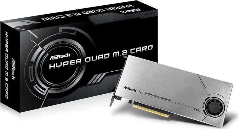AsRock - Hyper Quad - M.2 Controlekaart - Ondersteunt 4 PCIe Gen3 x4 NVMe SSD's
