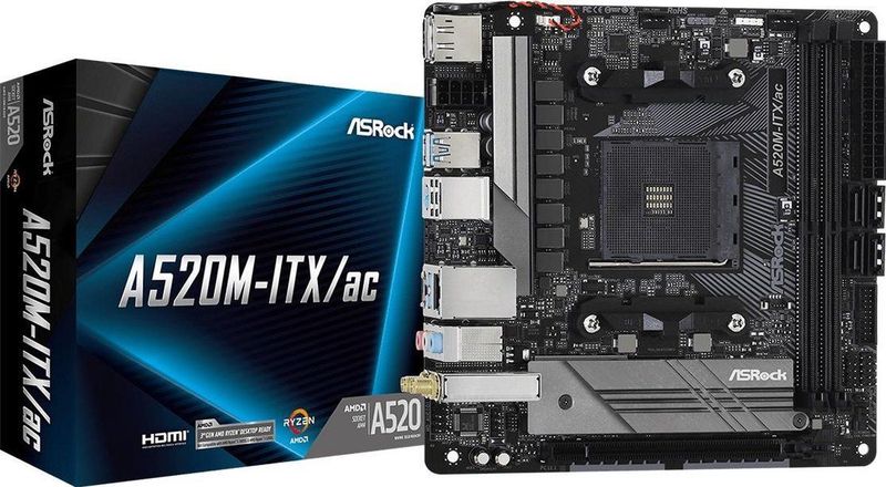 Asrock - A520M-ITX/ac Moederbord - Zwart - DDR4-SDRAM - M.2 - Gigabit Ethernet