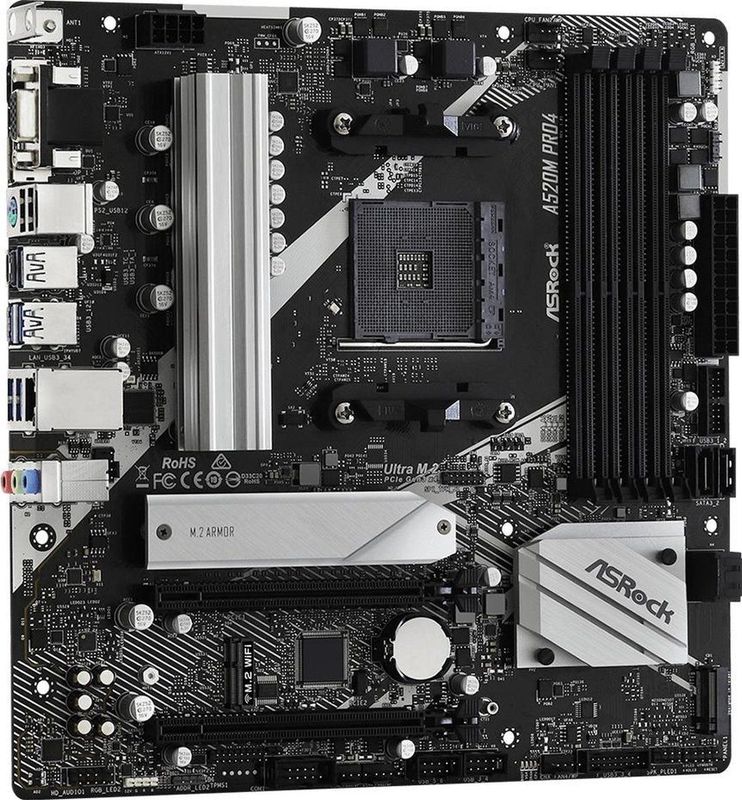 AsRock - A520M Pro4 - Moederbord - Zwart - mATX - AM4 - AMD A520