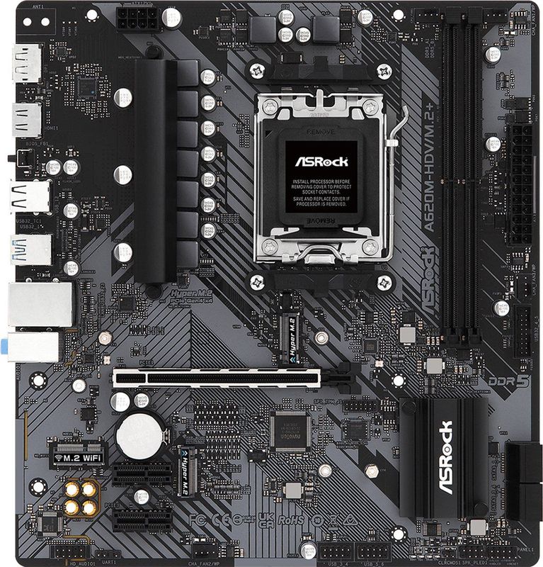 Asrock - A620M-HDVM.2 Moederbord - Zwart - Ondersteunt AMD Ryzen - DDR5-SDRAM