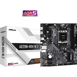 Asrock A620M-HDV/M.2 - Moederbord - Micro-ATX - Socket AM5 - AMD A620 - DDR5 - Realtek ALC897 - 1 Gbps LAN