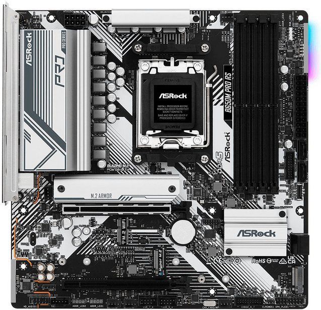 ASRock B650M Pro RS - Moederbord Micro-ATX - Socket AM5 - AMD B650 - 4x DDR5 - Realtek RTL8125BG - Windows 11 - zwart, wit