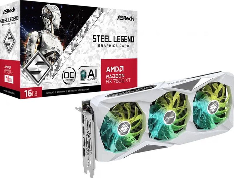 ASRock RX 7600 XT Steel Legend 16GB OC - Videokaart - 16GB GDDR6 - PCIe 4.0 - 1x HDMI - 3x DisplayPort