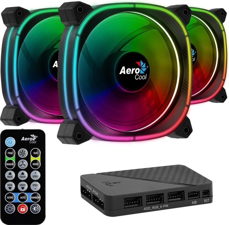 Aerocool - Astro 12 Pro Bundle - 3 x ARGB-fans 120 mm - RGB-hub - Afstandsbediening