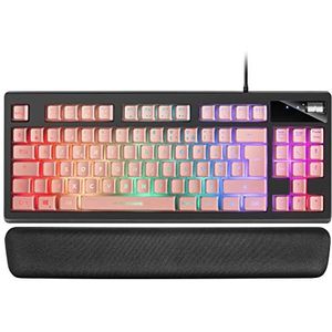 Mars Gaming MKAXPFR TKL Compact toetsenbord H-Mech, RGB-verlichting met 9 effecten, polssteun van gel, roze, taal Frans