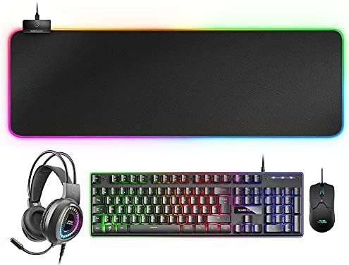 Mars Gaming MCPEXFR, Combo H-Mech toetsenbord, muis, RGB-headset en XXL RGB-muismat, Franse taal