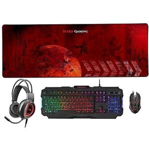 Mars Gaming MCPRGB2ES, Gaming Combo Toetsenbord en Muis+XXL Muismat +Headset, ES