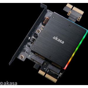 Akasa - Dual-M.2-PCI-E-RGB-LED-Adapterkaart - Zwart - Aluminium