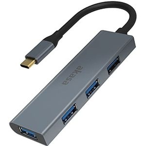Akasa AK-CBCA25-18BK Interface Hub USB 3.2 Gen 1 (3.1 Gen 1) Type-C 5000 Mbit/s Grijs (USB-C, 4 Havens), Docking station + USB-hub, Grijs