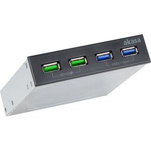Akasa 4-poorts USB laadpaneel met Dual Quick Charge 3.0 en Dual USB 3.1 Gen 1 | USB hub op frontpaneel met QC | 3,5"" pc-schacht | Tech for Techs aanbevolen | AK-ICR-34