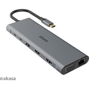 Akasa USB Type-C 14-In-1 Dock(Data / PD Type C, 2 x HDMI, VGA, 3xUSB3.2 Gen1 / 2xUSB 2.0 Type-A,RJ45, SD and Micro SD Card Reader, 3.5mm Audio Jack)